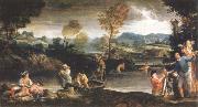 Annibale Carracci landscape with fishing scene oil painting reproduction